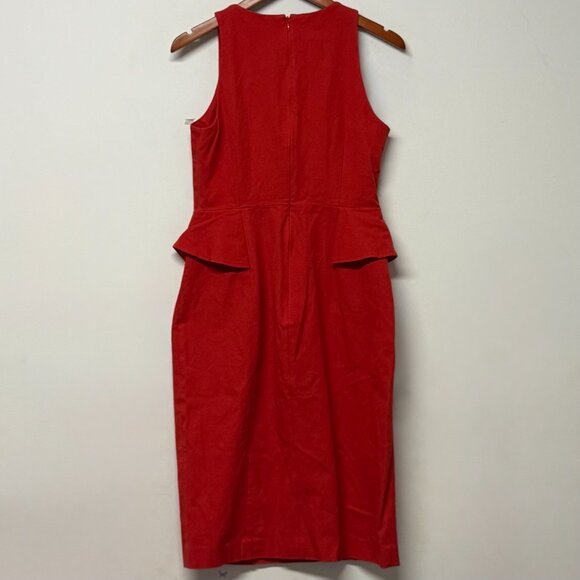 Banana Republic Red Orange Peplum Sleeveless Sheath Dress Career Cocktail Size 8 - Picture 3 of 7